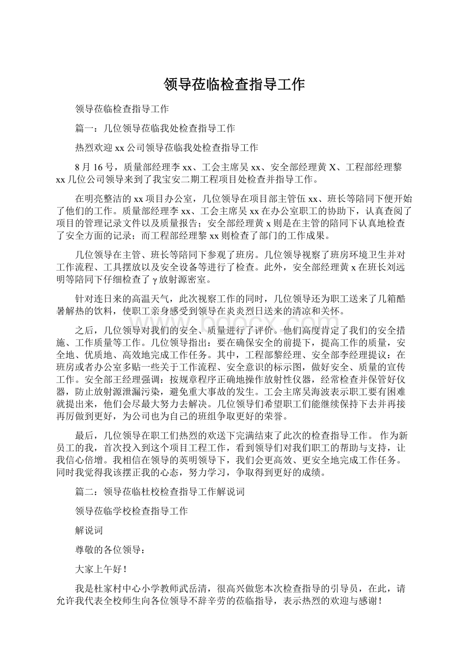 领导莅临检查指导工作Word格式文档下载.docx