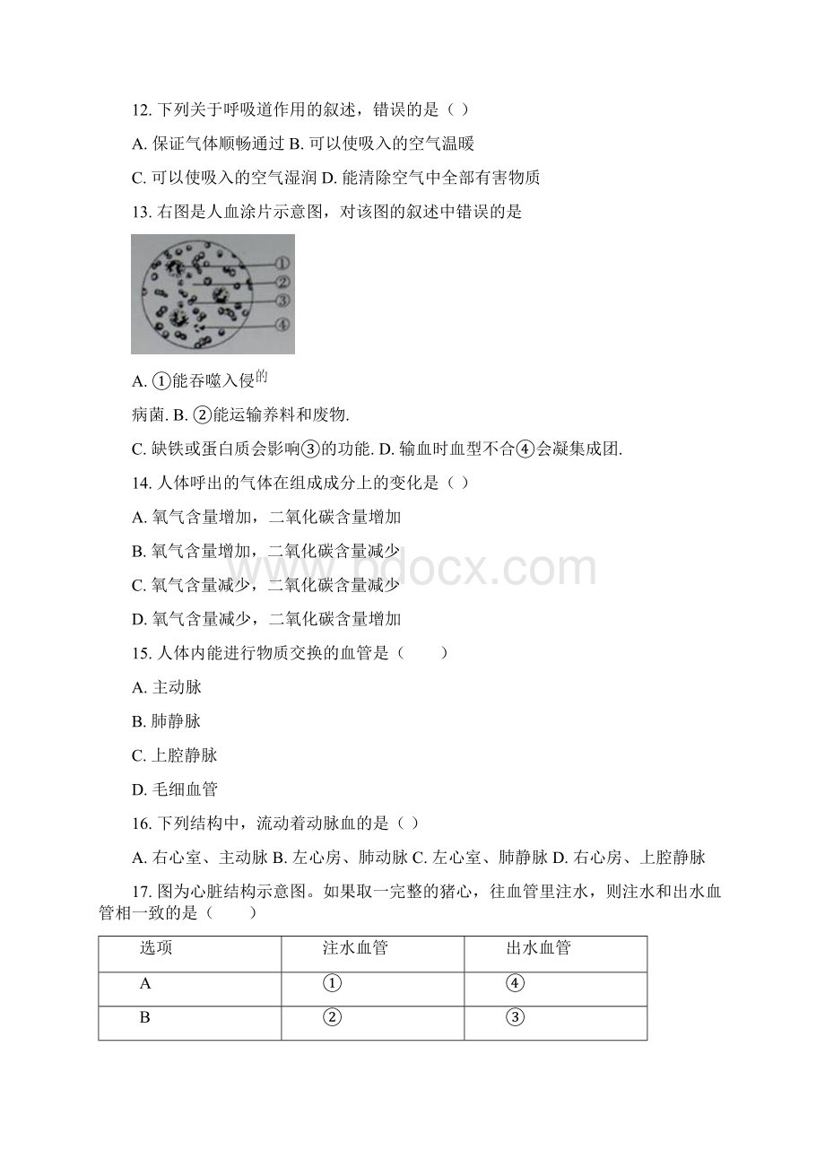 人教版生物七年级下学期《期中考试试题》带答案解析.docx_第3页