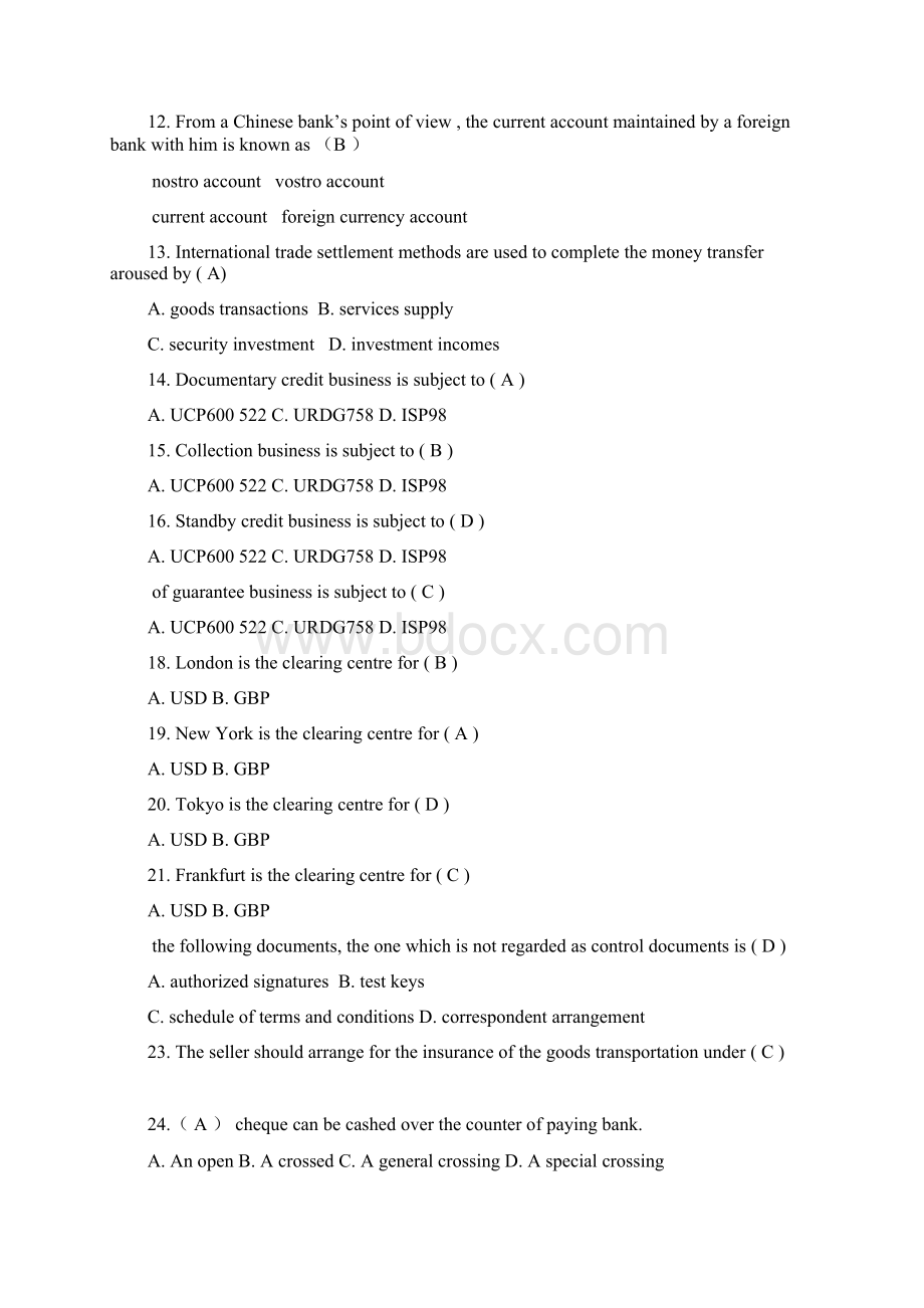 国际结算英文选择题附答案完整版.docx_第2页