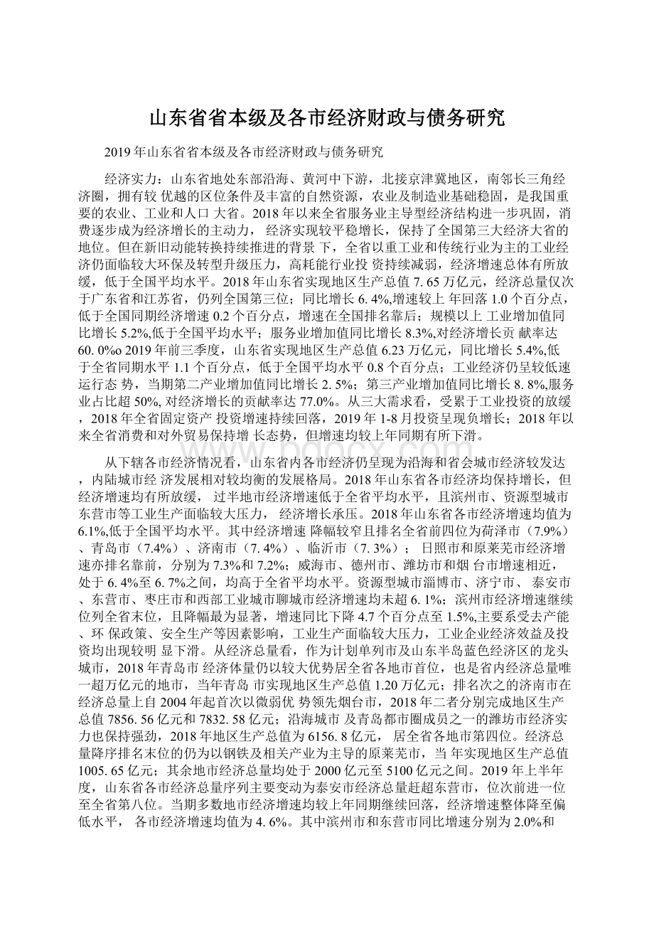 山东省省本级及各市经济财政与债务研究.docx