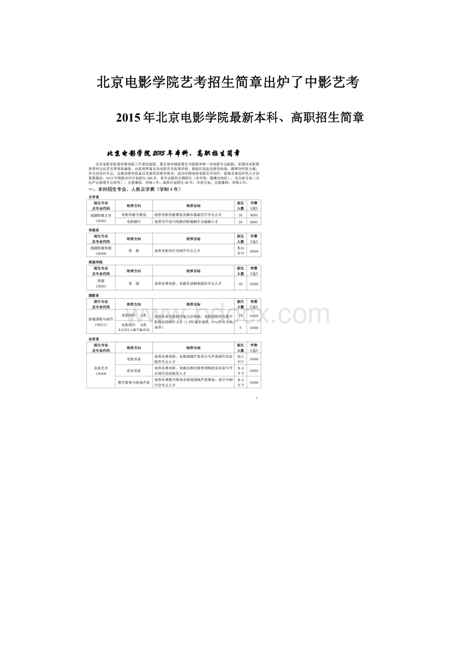 北京电影学院艺考招生简章出炉了中影艺考Word文件下载.docx