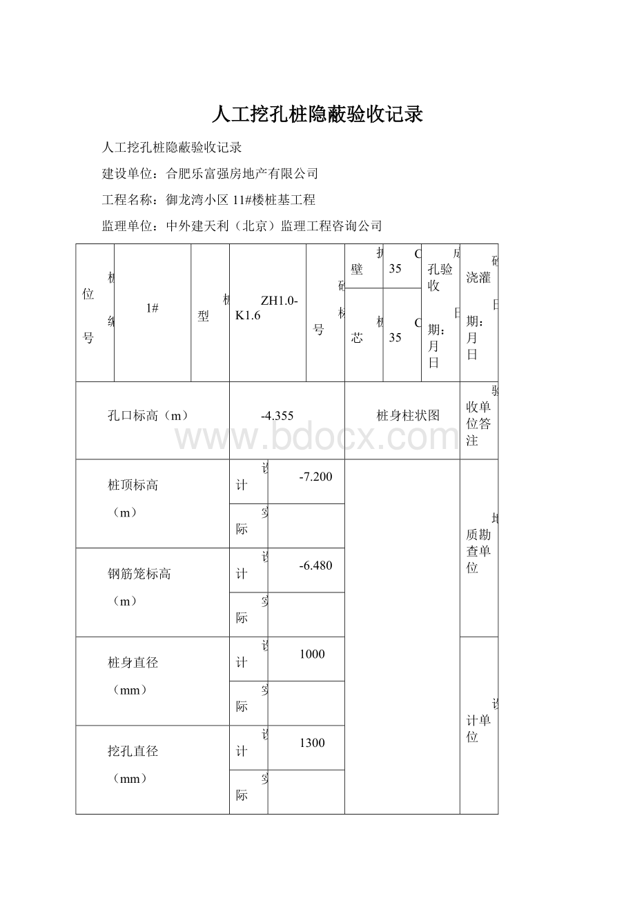 人工挖孔桩隐蔽验收记录.docx_第1页