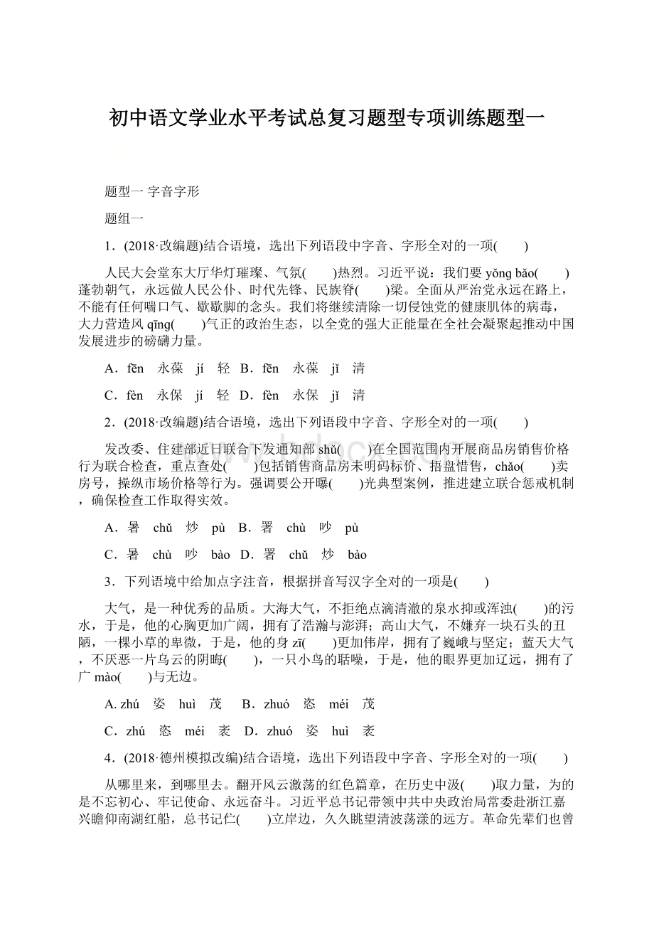 初中语文学业水平考试总复习题型专项训练题型一.docx