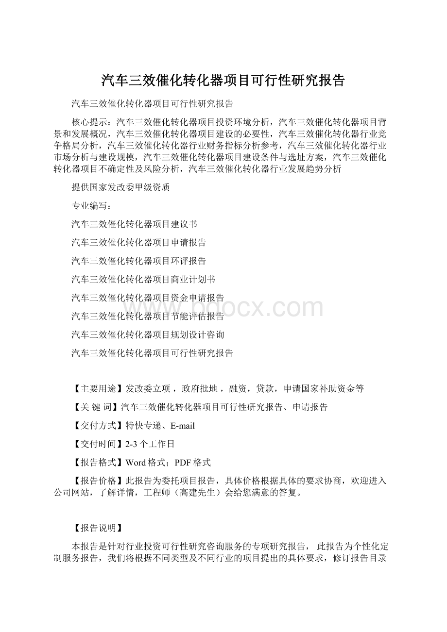 汽车三效催化转化器项目可行性研究报告Word格式.docx_第1页