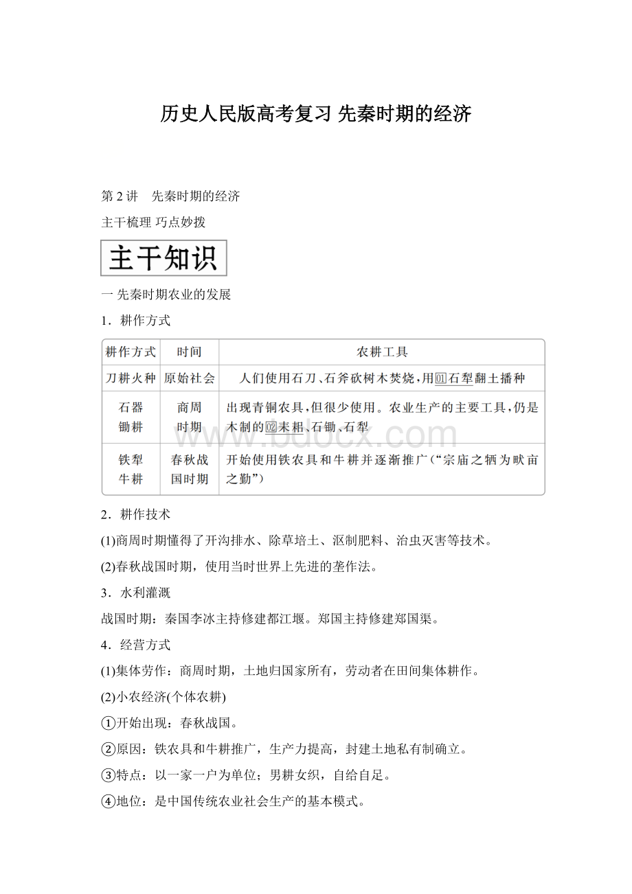 历史人民版高考复习先秦时期的经济文档格式.docx