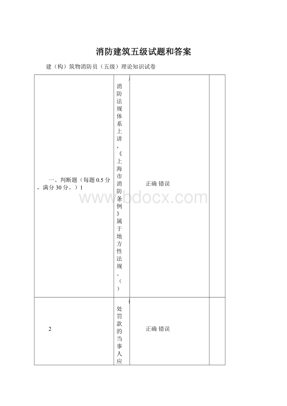 消防建筑五级试题和答案文档格式.docx