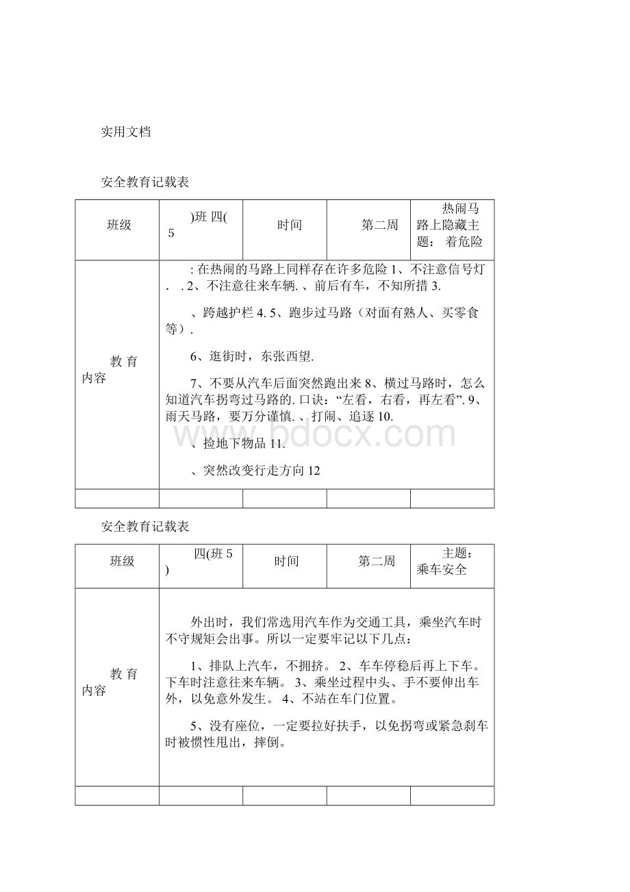 中心小学班级安全系统教育记载表.docx_第2页