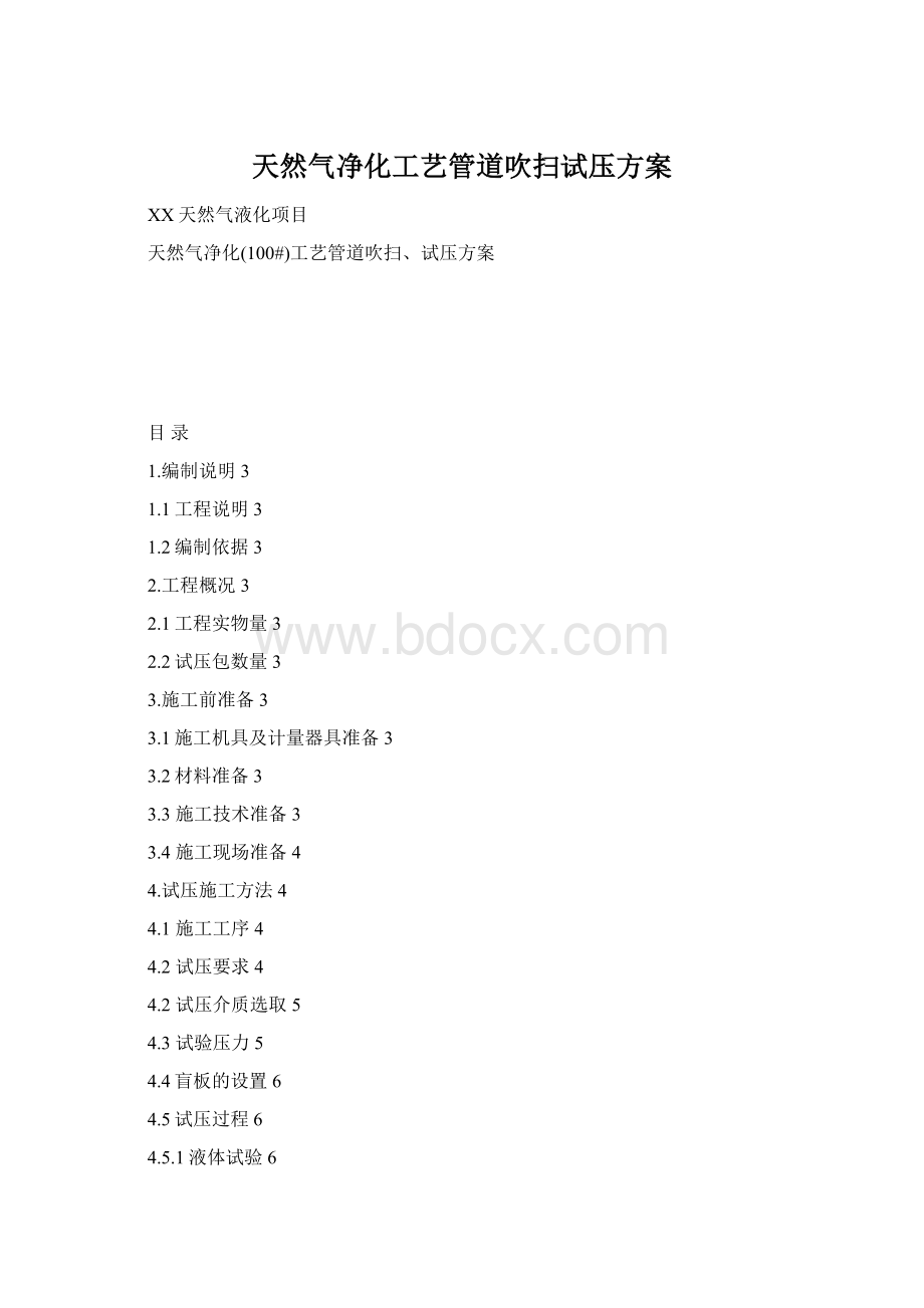 天然气净化工艺管道吹扫试压方案Word格式.docx