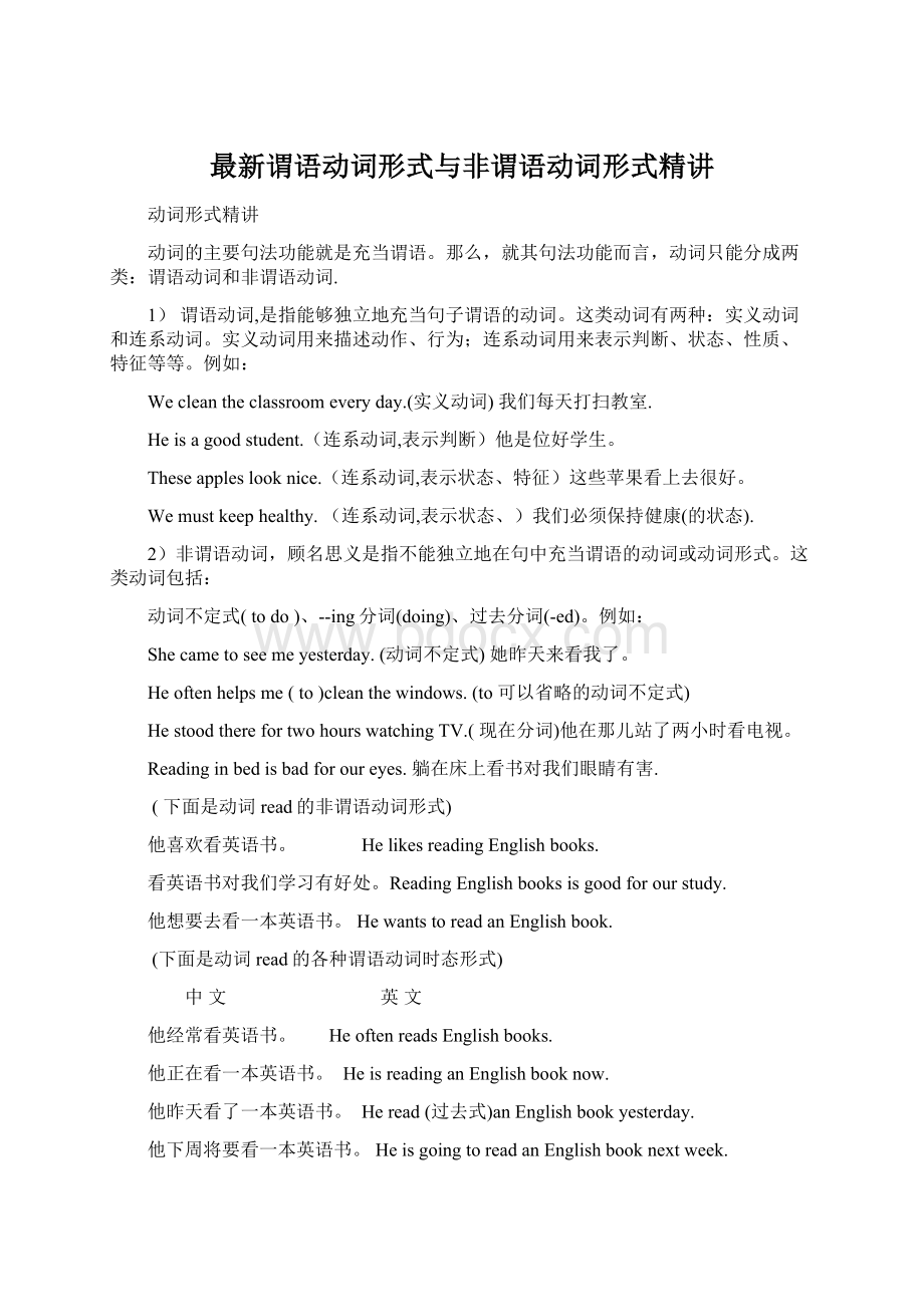 最新谓语动词形式与非谓语动词形式精讲Word文档格式.docx_第1页