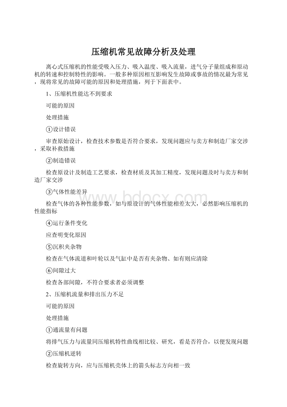 压缩机常见故障分析及处理Word格式.docx_第1页