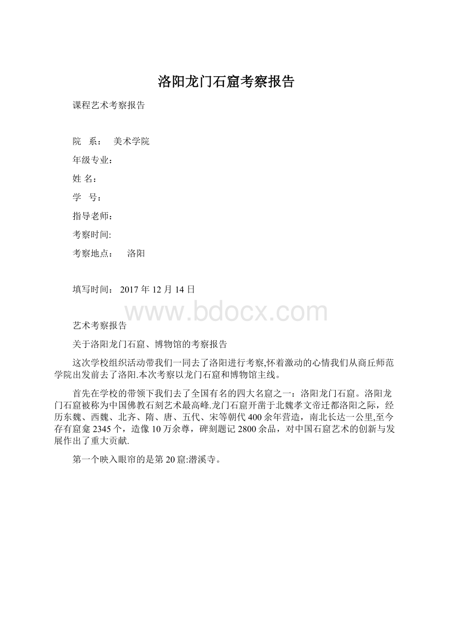 洛阳龙门石窟考察报告Word格式文档下载.docx