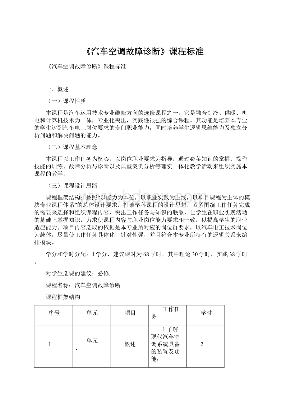 《汽车空调故障诊断》课程标准文档格式.docx