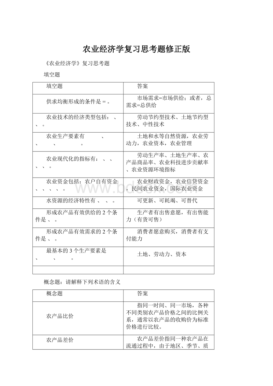 农业经济学复习思考题修正版Word格式文档下载.docx