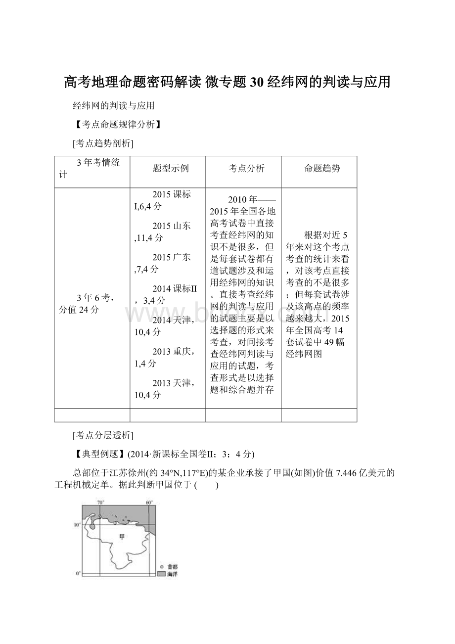 高考地理命题密码解读 微专题30 经纬网的判读与应用Word文档下载推荐.docx_第1页