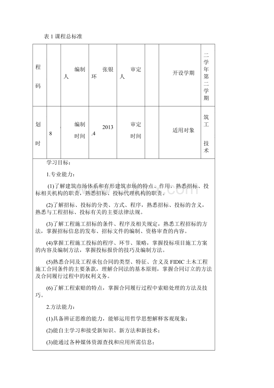 《工程项目招投标与合同管理》课程标准格式试行.docx_第3页