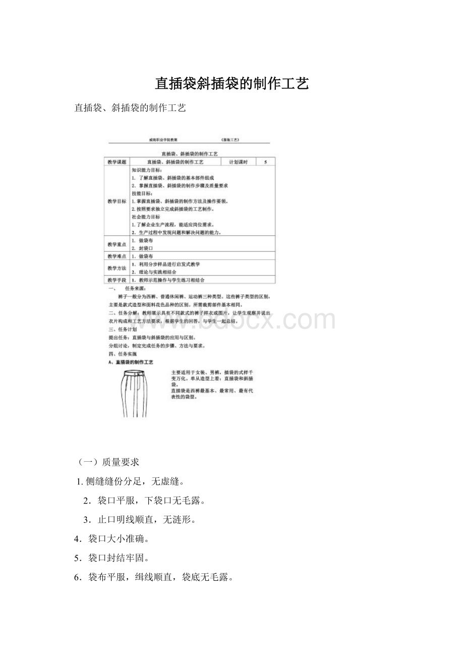 直插袋斜插袋的制作工艺.docx