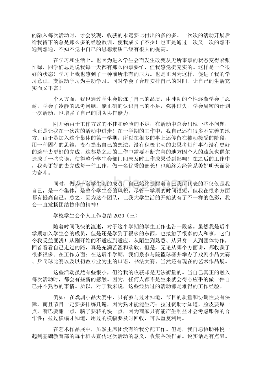 工作总结 学校工作总结 学校学生会个人工作总结文档格式.docx_第3页