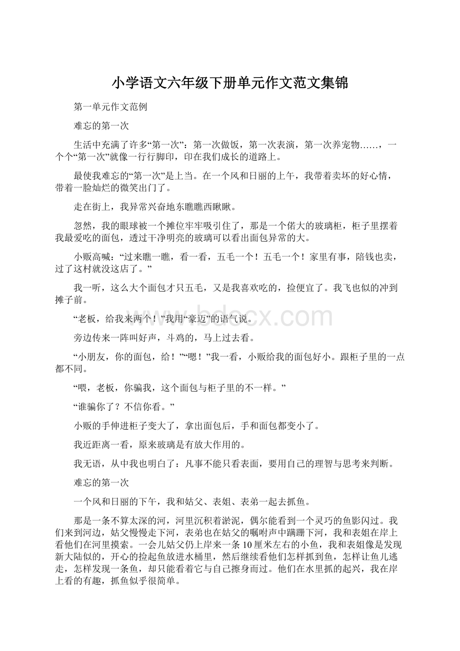 小学语文六年级下册单元作文范文集锦.docx