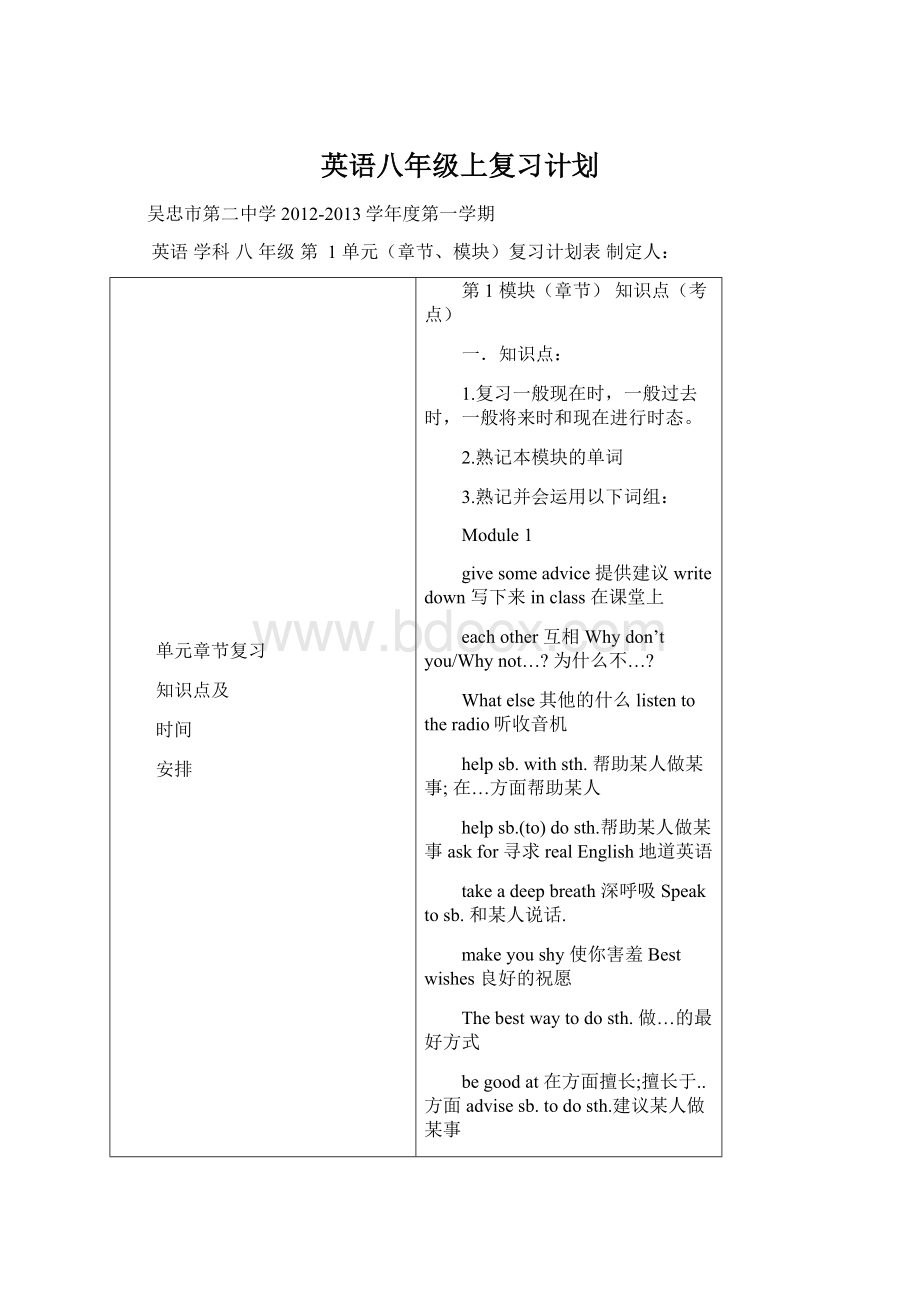 英语八年级上复习计划.docx_第1页