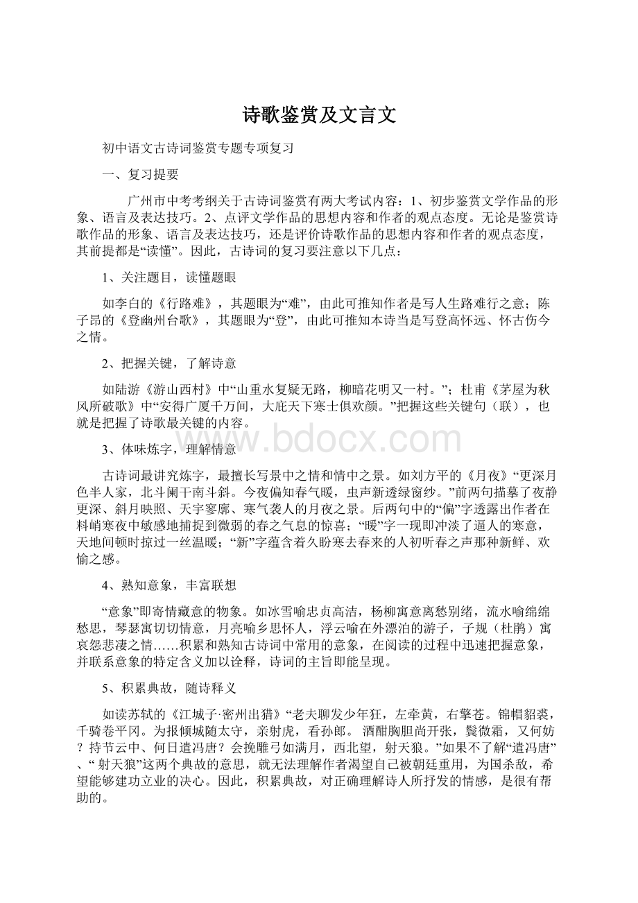 诗歌鉴赏及文言文文档格式.docx