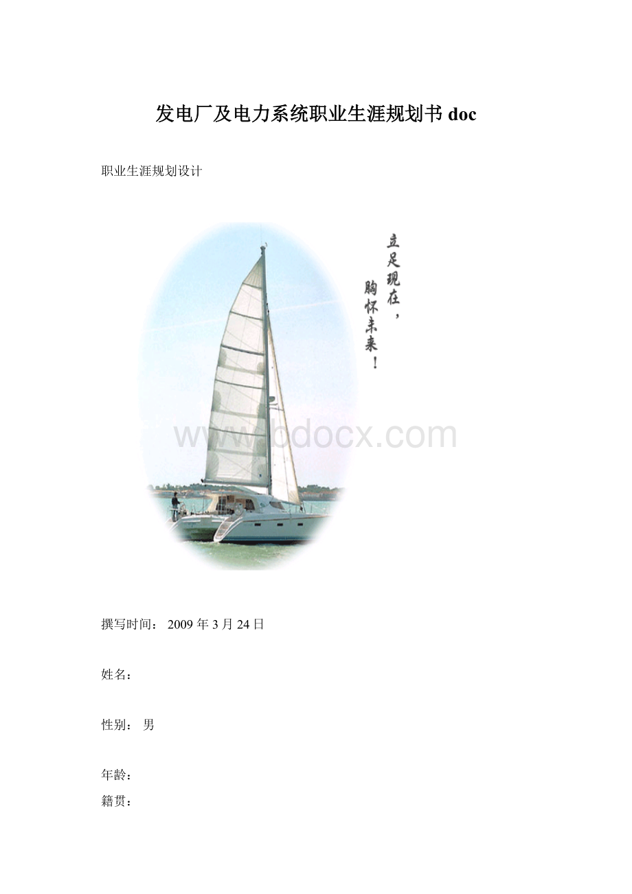 发电厂及电力系统职业生涯规划书docWord文档下载推荐.docx_第1页