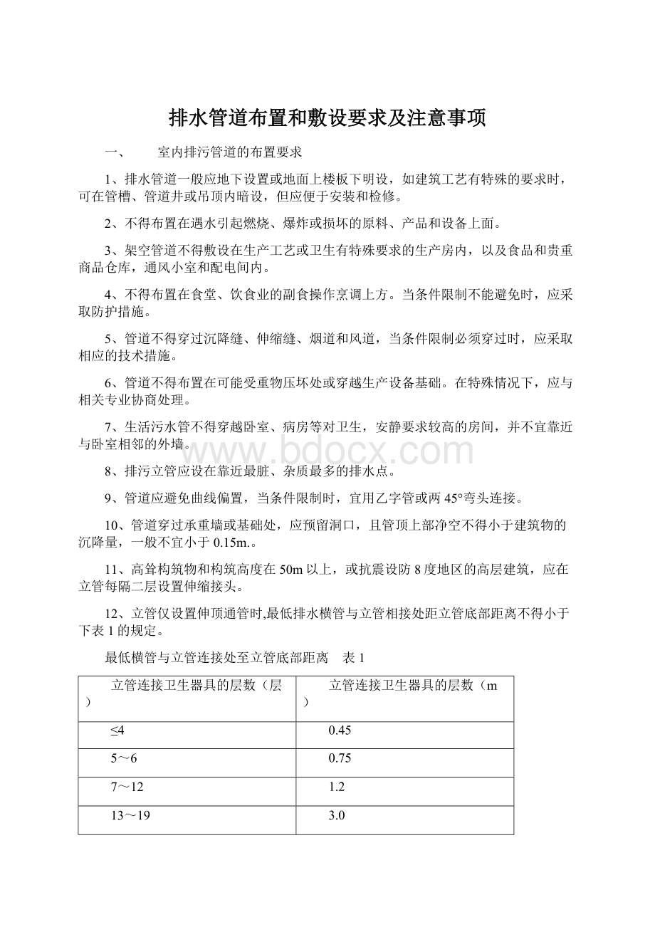 排水管道布置和敷设要求及注意事项Word格式.docx