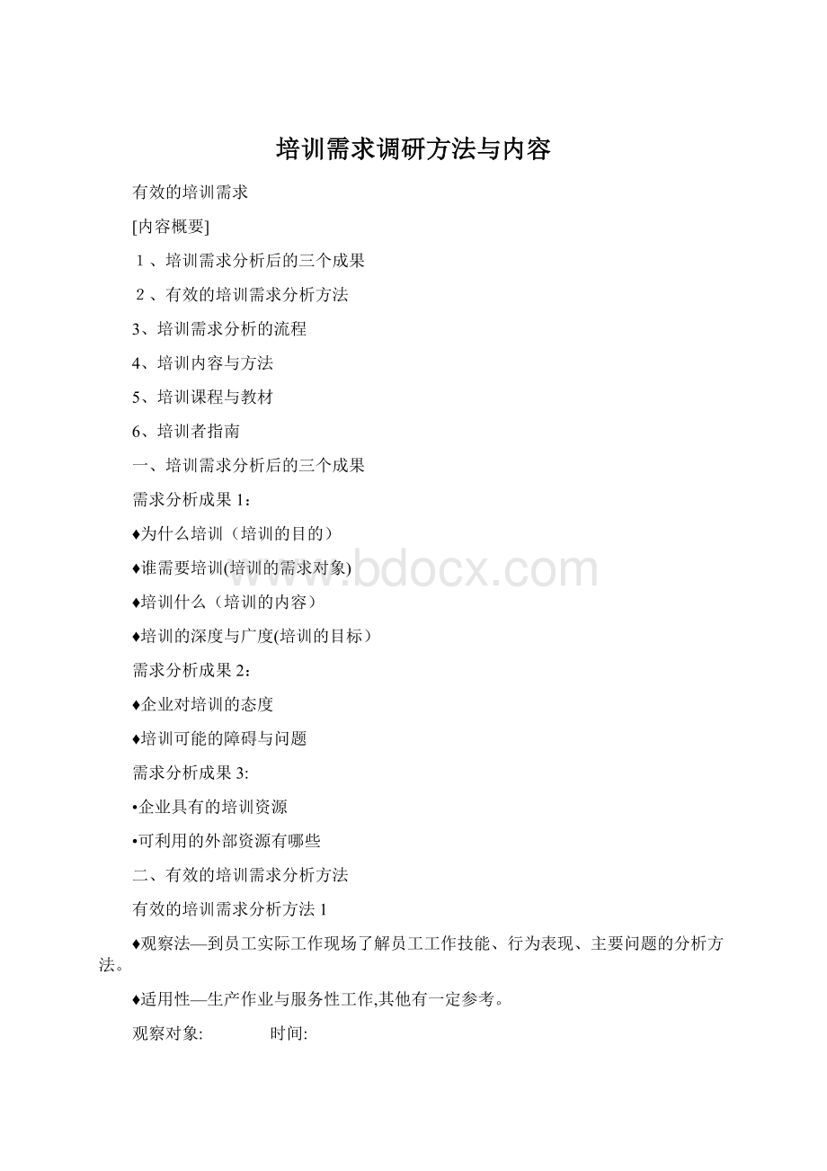 培训需求调研方法与内容Word文档格式.docx