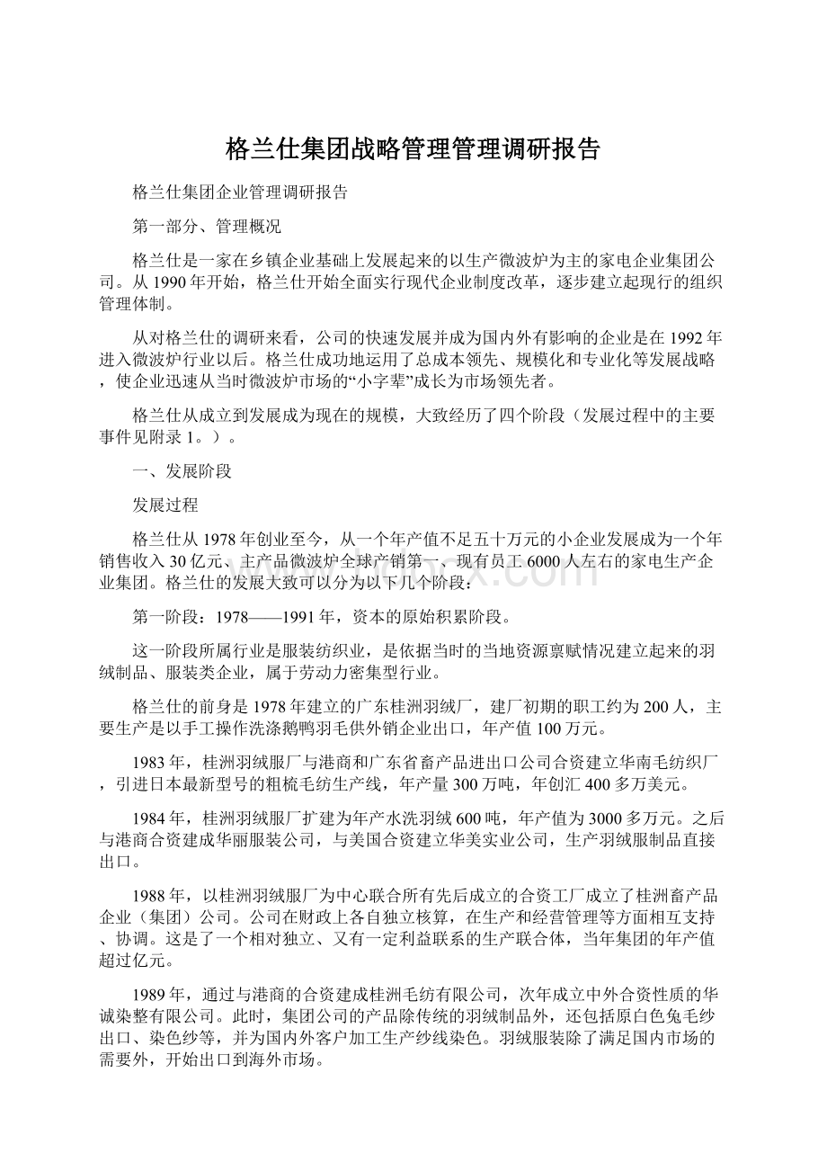 格兰仕集团战略管理管理调研报告Word格式.docx