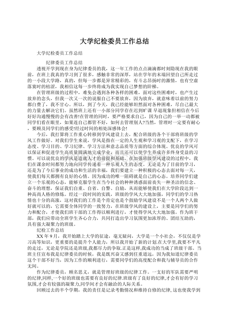 大学纪检委员工作总结.docx