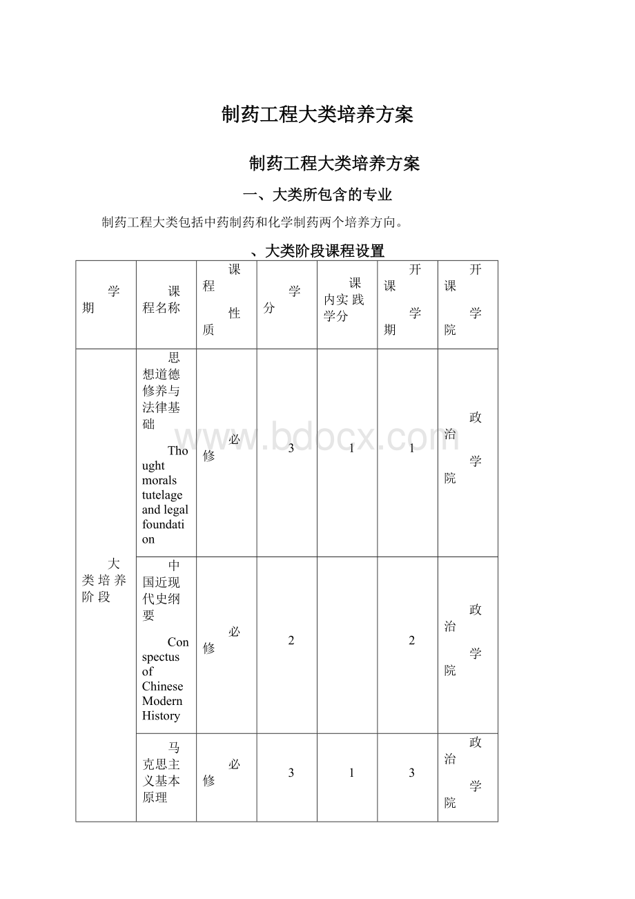 制药工程大类培养方案.docx