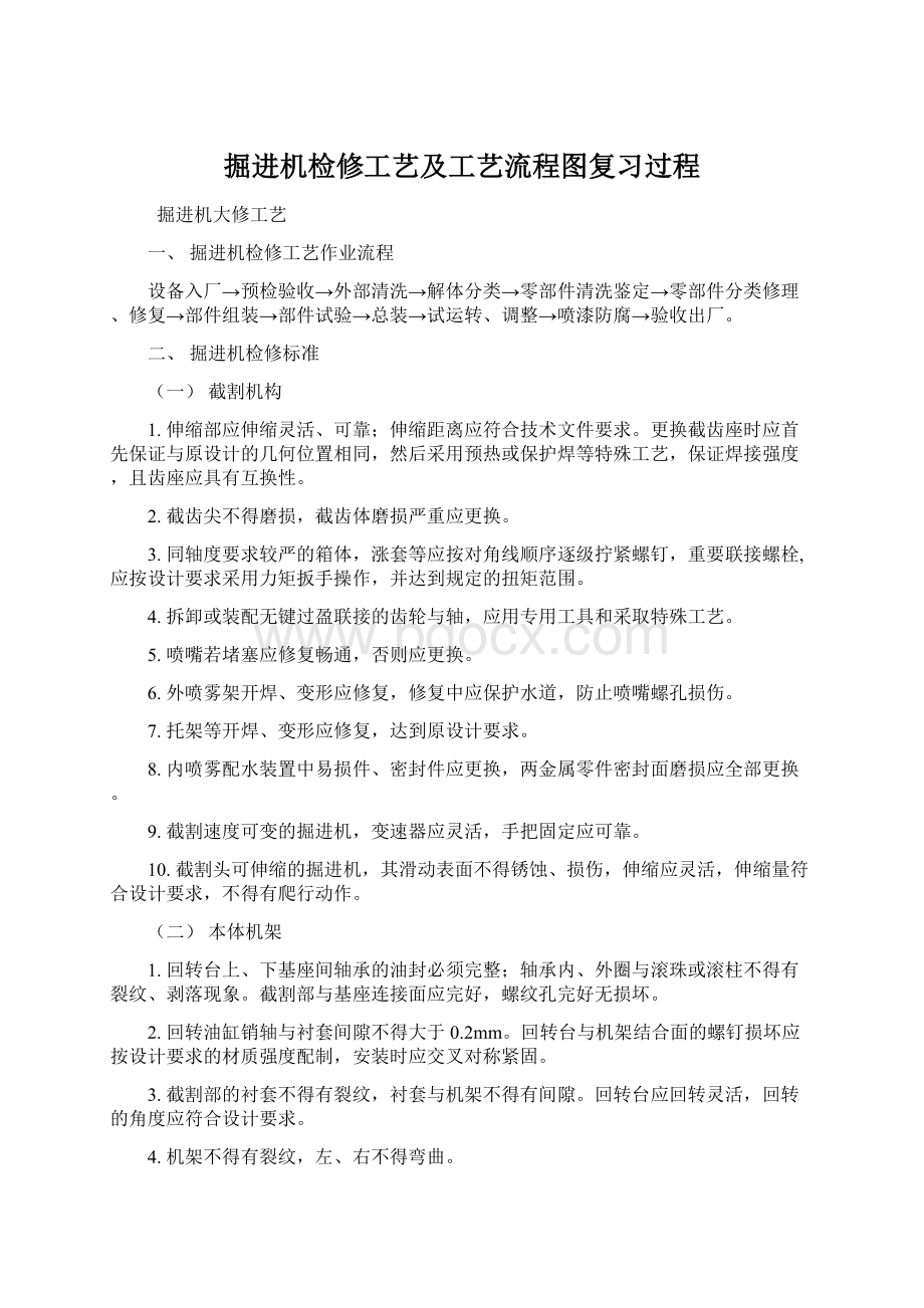 掘进机检修工艺及工艺流程图复习过程Word文档格式.docx