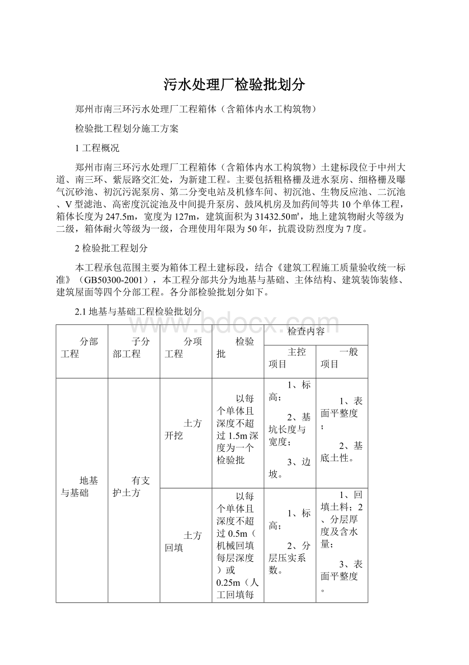 污水处理厂检验批划分.docx