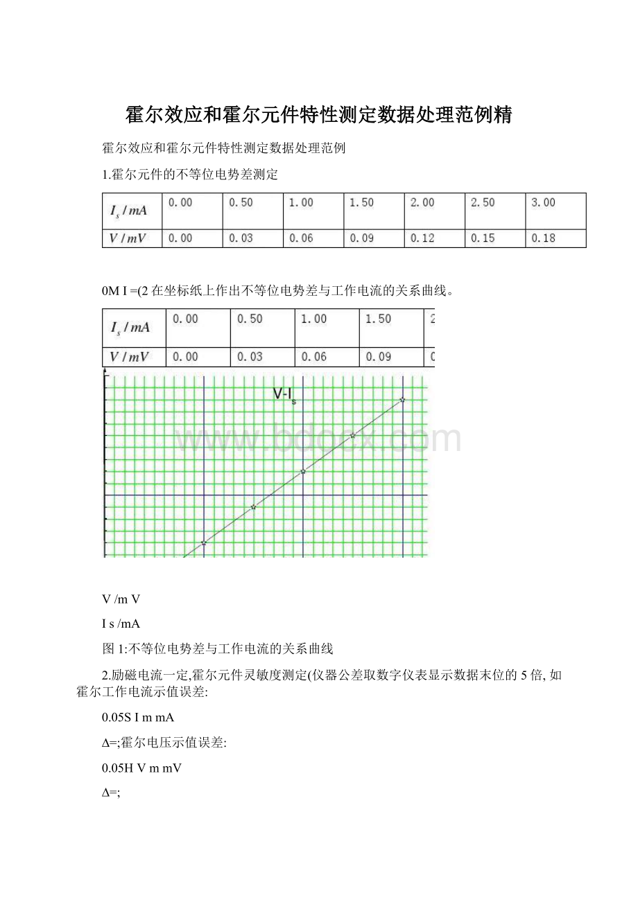 霍尔效应和霍尔元件特性测定数据处理范例精Word下载.docx