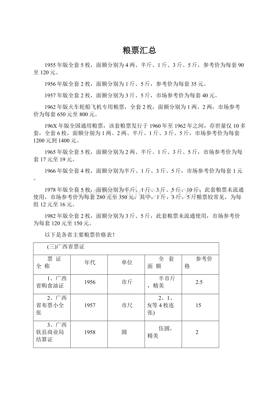 粮票汇总Word格式.docx