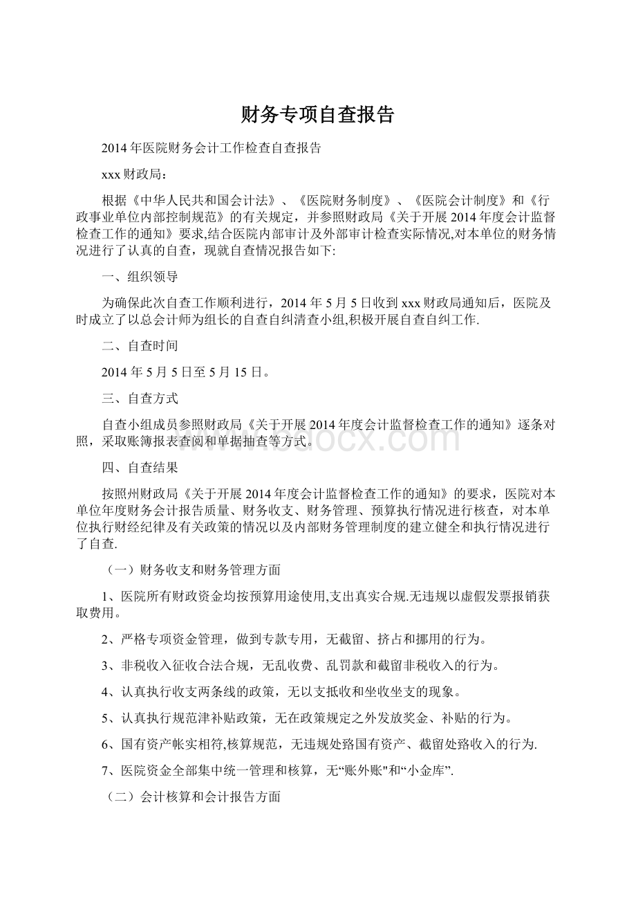 财务专项自查报告.docx_第1页