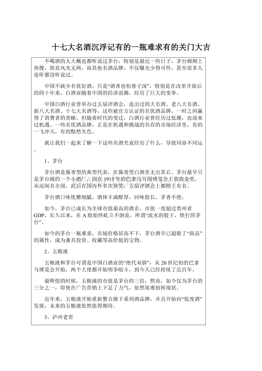 十七大名酒沉浮记有的一瓶难求有的关门大吉.docx_第1页