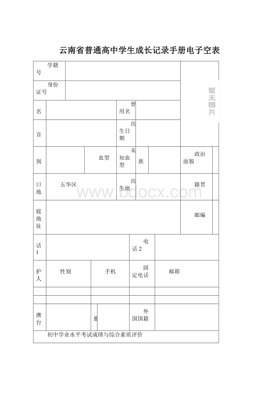 云南省普通高中学生成长记录手册电子空表.docx