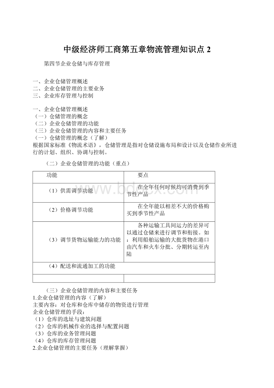 中级经济师工商第五章物流管理知识点 2Word格式.docx