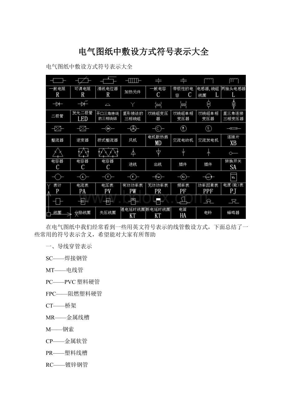 电气图纸中敷设方式符号表示大全文档格式.docx