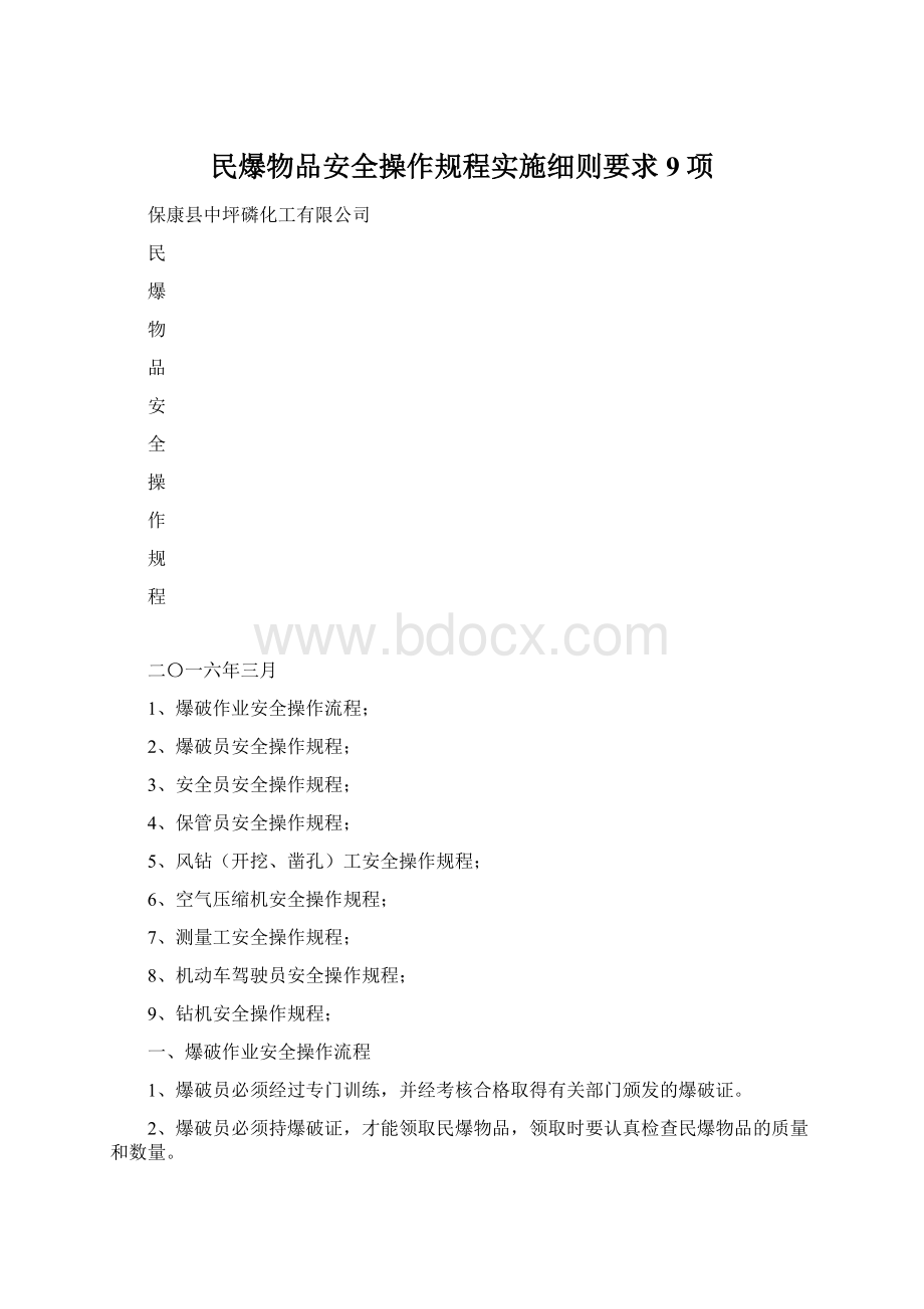 民爆物品安全操作规程实施细则要求9项文档格式.docx_第1页