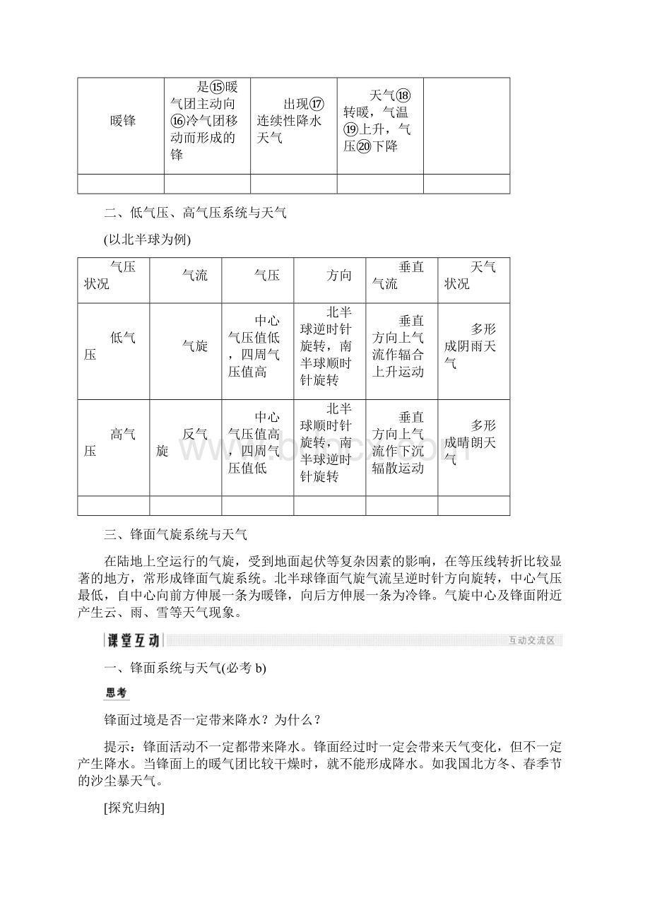 最新高中地理 第二章 234 常见的天气系统学案 湘教版必修1考试专用Word文档下载推荐.docx_第2页