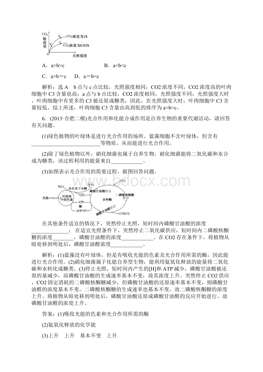 人教版届高三生物解题高效训练 必修1 第3单元 第3讲 能量之源光与光合作用.docx_第3页