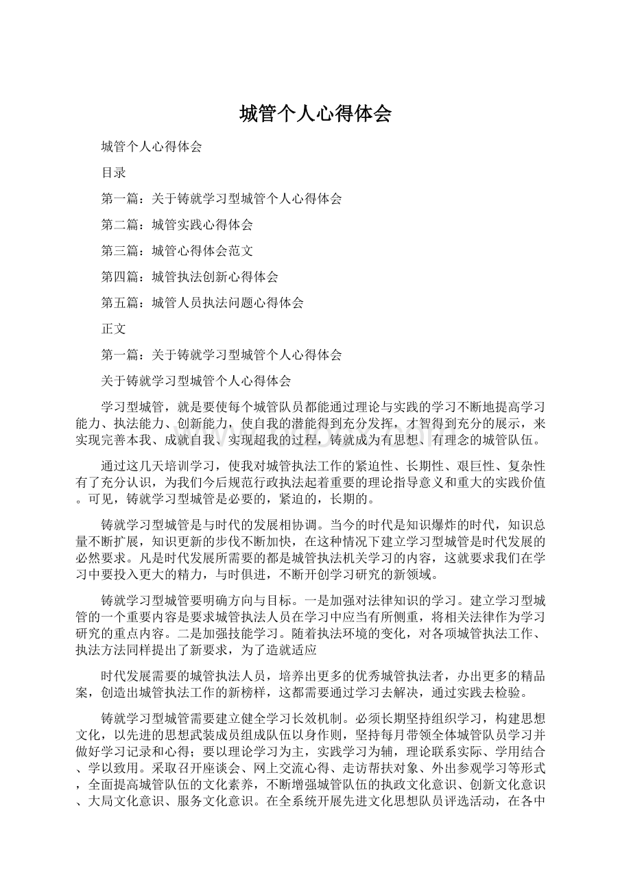 城管个人心得体会Word文件下载.docx