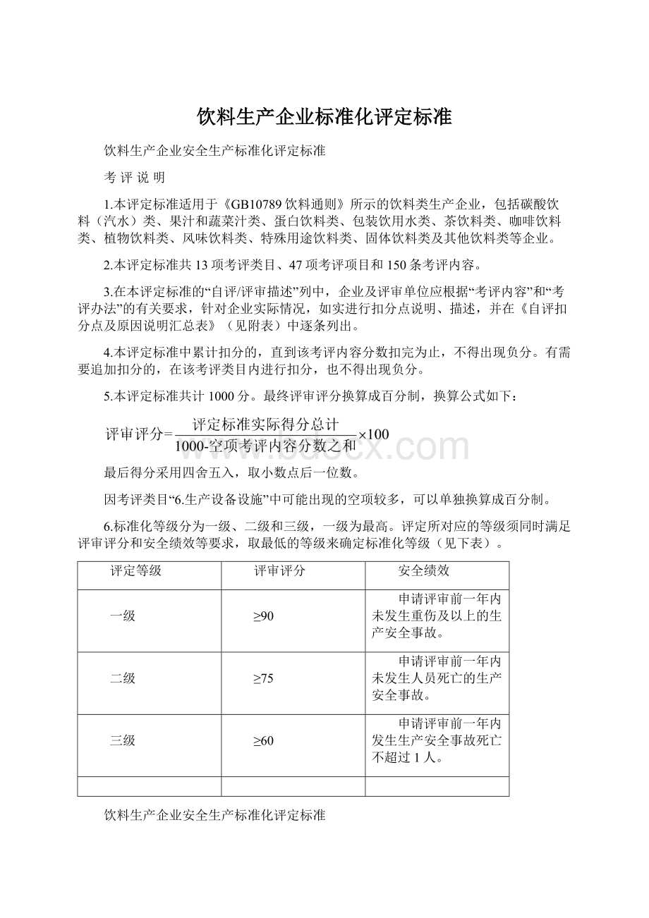 饮料生产企业标准化评定标准Word下载.docx