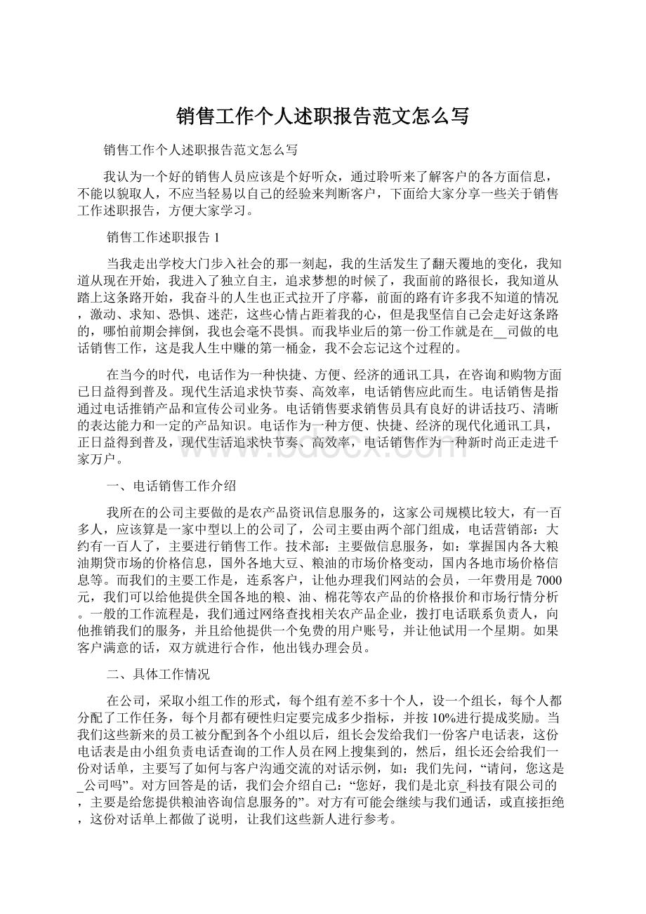 销售工作个人述职报告范文怎么写文档格式.docx