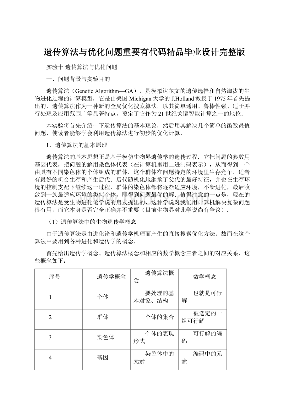 遗传算法与优化问题重要有代码精品毕业设计完整版文档格式.docx