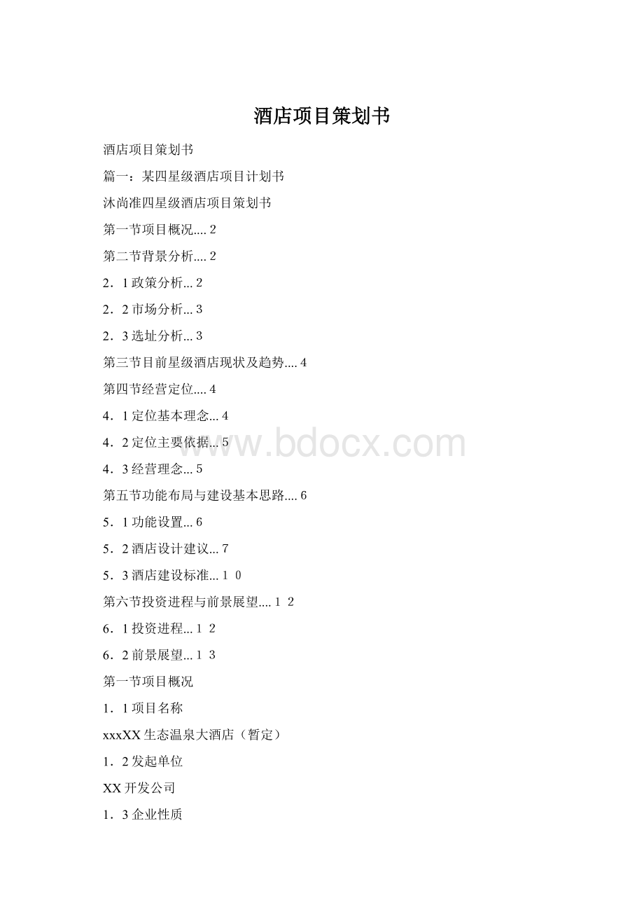 酒店项目策划书.docx