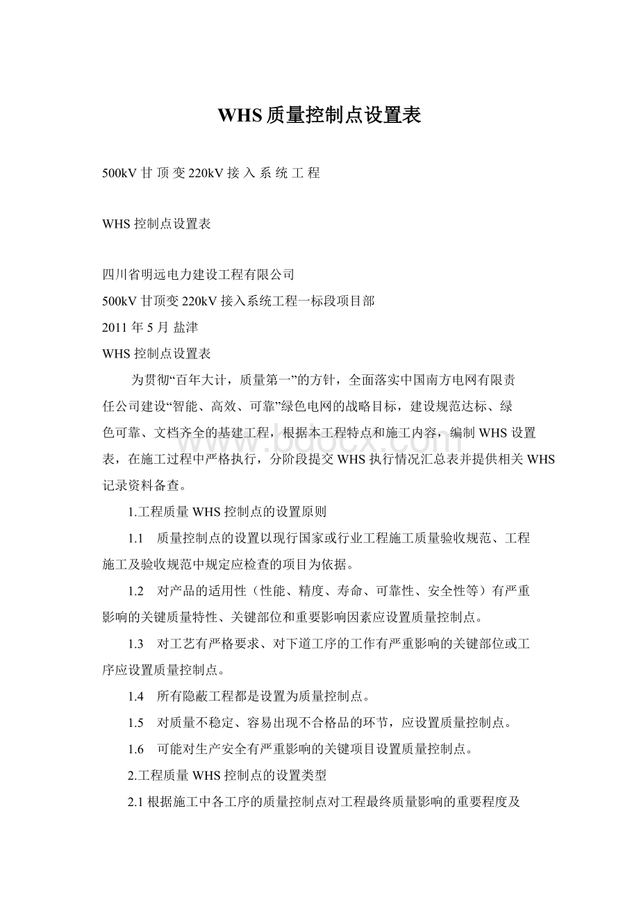 WHS质量控制点设置表.docx