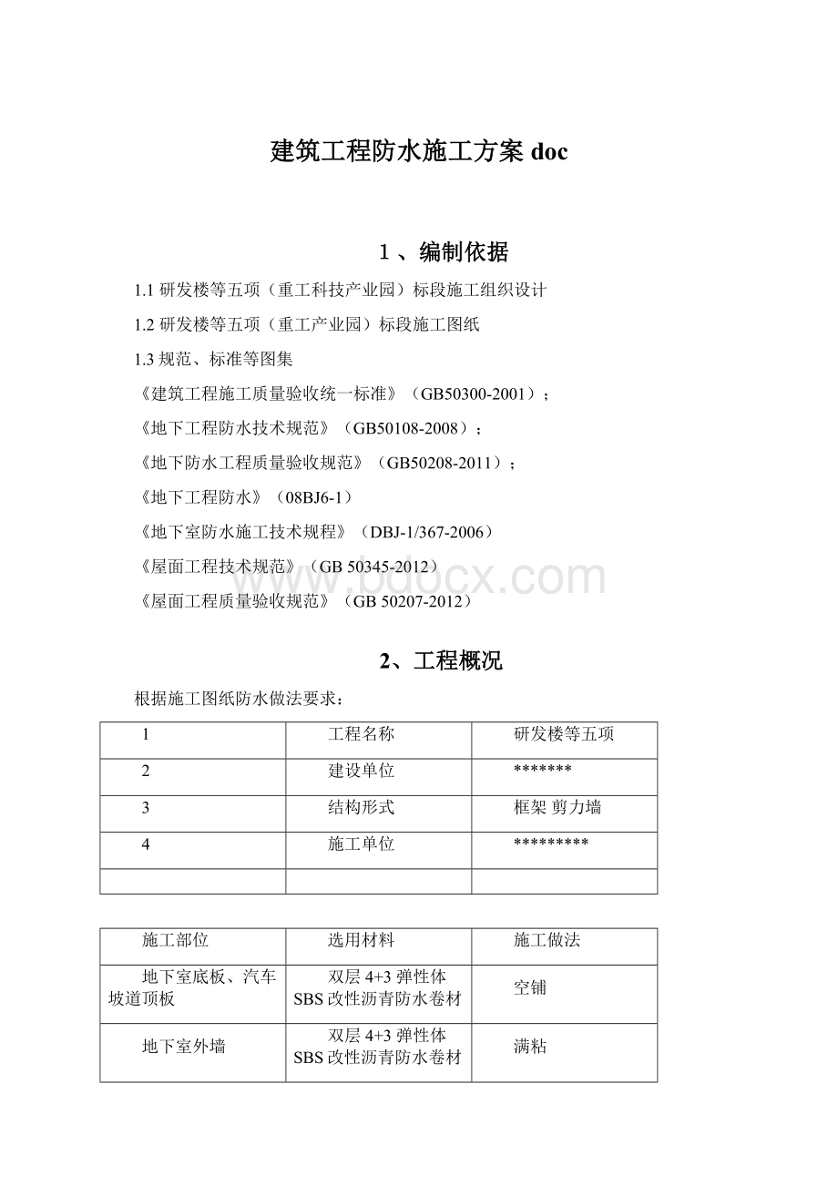 建筑工程防水施工方案doc.docx_第1页