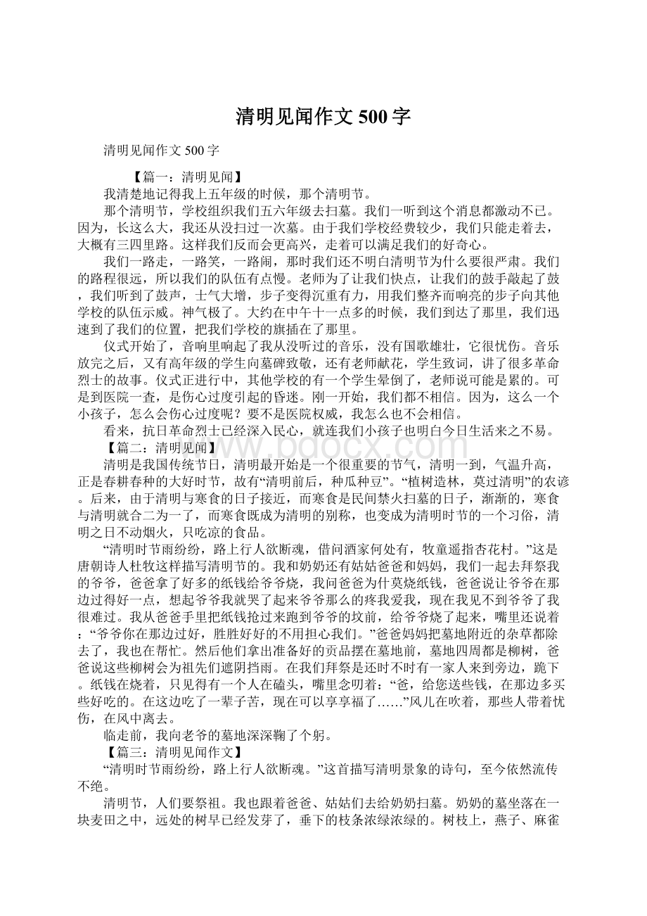 清明见闻作文500字Word文件下载.docx_第1页